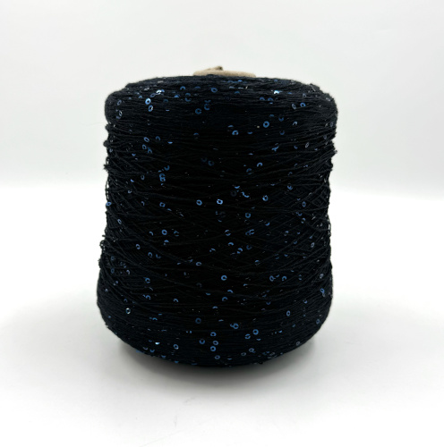 Пряжа Cotton Paillettes, D&C Yarns, хлопок, цвет черный с синими пайетками